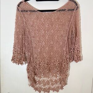Soft Rose Pink Crochet Boho Knit Top